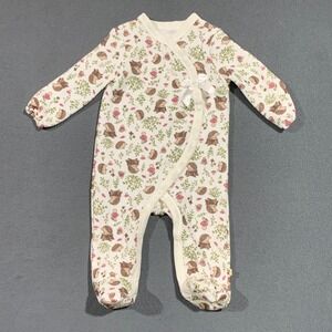 Bearpaw Baby Girl Sleepsuit 3-6 M Hedgehog Print Footed Pajamas Quilted Bow CUTE